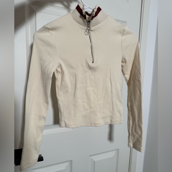 Zara Tops - Zara Cream and Brown Long Sleeve Top